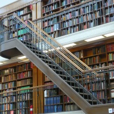 Look at this ladder/staircase to reach those books at the top!